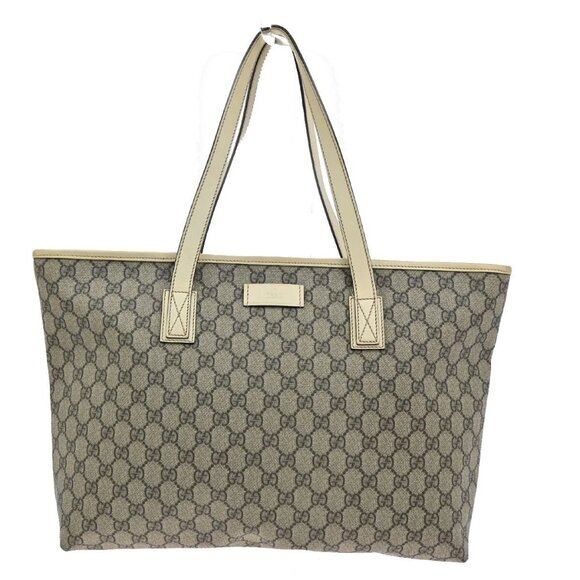 GUCCI Logo GG Pattern Shoulder Tote Bag Supreme Leather Brown White